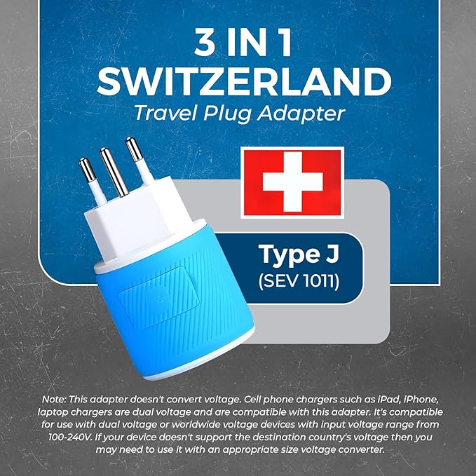 OREI Type J Adapter Switzerland – US to Switzerland Plug Adapter with 2 USB Ports – CE Certified & RoHS Compliant Switzerland Travel Plug Adapter