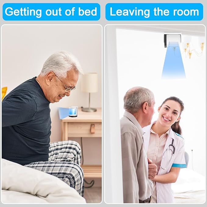 Bed Sensor Alarm and Fall Prevention for Elderly/Dementia, Caregiver Pager Motion Sensor Alarm with 5 Volume Level, 36 Melody/LED/Vibration Mode, Rechargeable Bed Alarm for Elderly Adults Wireless
