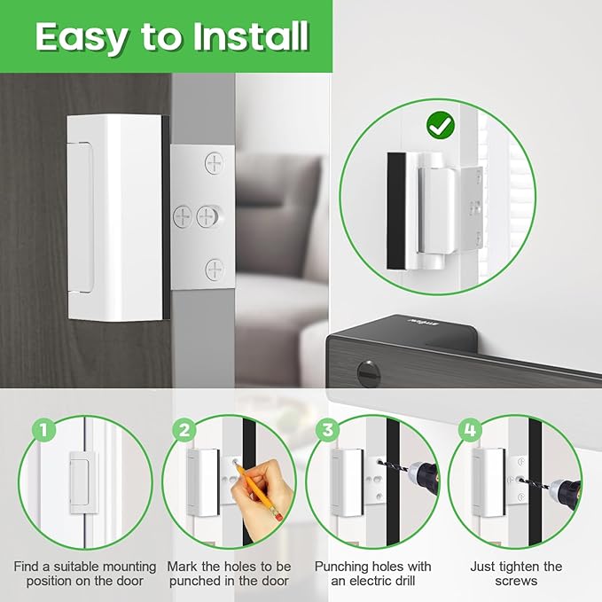 2 Pack Home Security Door Lock, Childproof Door Reinforcement Lock with 3 Inch Stop Withstand 800 lbs, Door Safety Locks for Front Door, Night Kids Safety Flip Lock to Defend Your Home, White