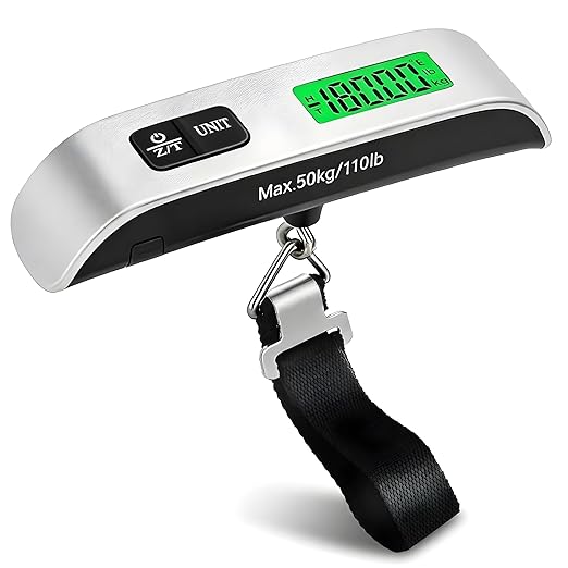 Digital Luggage Scale for Travel, Fish Scale for Outdoor, 110lb High Precision Suitcase Weight Scale with Backlit LCD Display Portable Hanging Baggage Scale for Air Travel Essentials