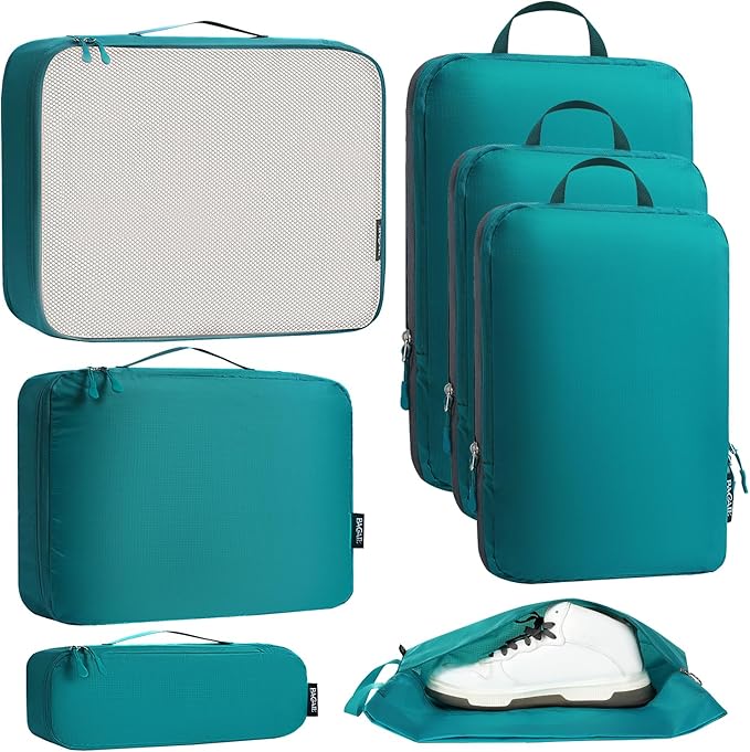 Bagail Ultralight Compression Cubes 7 Set - 3 Packing Cubes, 3 Organizers, and 1 Shoe Bag