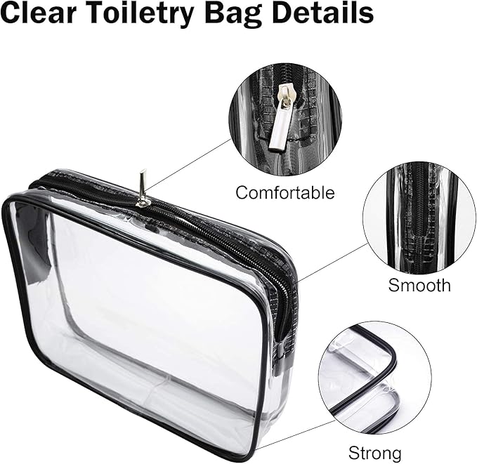 Cosywell Clear Toiletry Bag Quart Size Bag 2Pcs Travel Makeup Cosmetic Bag PVC Toiletries Cosmetic Pouch for Women Men (M)