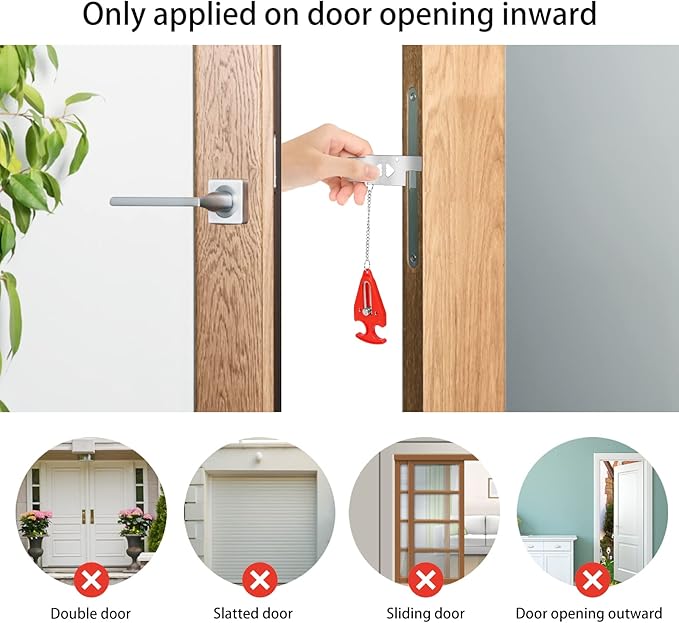 Portable Door Lock for Travel Door Lock Hotel Room Security Devices Apartment Jammer Additional Safety for Traveling Home College upgrade (Red combination)