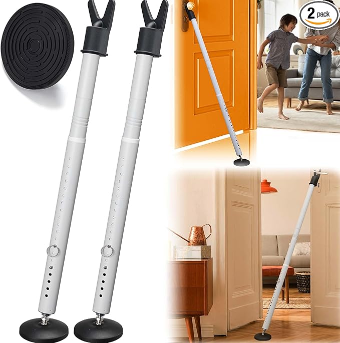 2 Pack Door Security Bar – Anti-Slip 600LB Heavy Duty Door Stopper Jammer Stick, Adjustable 24.5-50.7'',Portable Travel Safety Lock Blocker for Home, Apartment, Hotel, Front & Sliding Doors