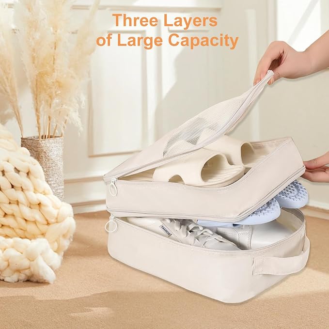Shoe Bags for Travel Holds 3 Pair of Shoes, Shoe Storage Pouch with 2 Pack Portable Bags, Waterproof & Washable, Pink