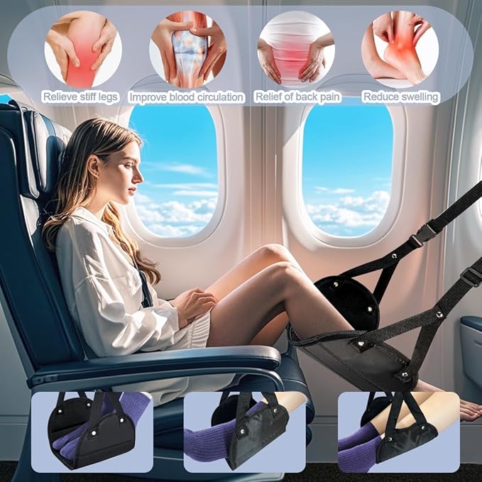 Airplane Foot Hammock (2 Pack), Upgraded Portable Foot Rest Air Travel Essentials,Height Adjustable Airplane Foot Hanger Footrest,Relieves Legs Pressure and Lower Back Soreness for Long Trip