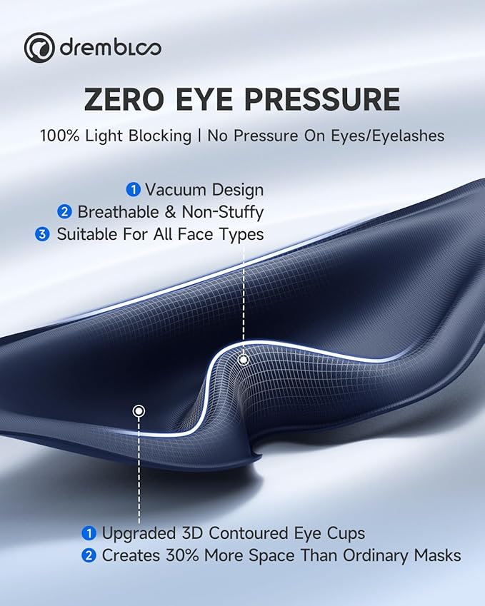 Sleep Mask for Side Sleeper, 100% Light Blocking Eye Mask for Men Women, Soft 3D Contoured Sleeping Masks with Adjustable Strap, Zero Pressure on Lashes, Comfortable Breathable Eye Cover for Travel