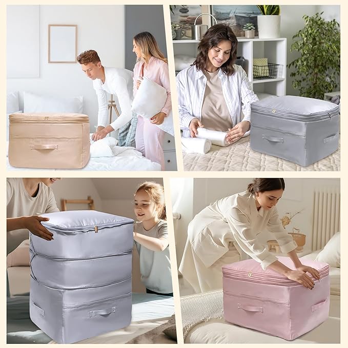 Ultra Space Saving Self Compression Organizers, Double Zipper Compression Packing Cubes for Bedding, Comforter Storage Bag for Blankets Duvet Quilts Pillows Queen King (Gray, X-Large)