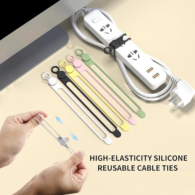 UMUST Silicone Cable Straps,10PCS 7.1"Cord Ties, Reusable Cable Ties，Travel Cord Organizer，Wire Organizer Ties for Kitchen,Home,School,Bundle Storage for Cables Etc（5 Colors）
