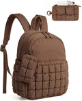 BAGSMART Mini Backpacks for Women, Puffy Checkered Quilted Small Backpack with Pouch, Lightweight Daypack Purse, Water-Resistant Bookbag for Daily Travel College, 2-in-1 Set, Coffee Brown
