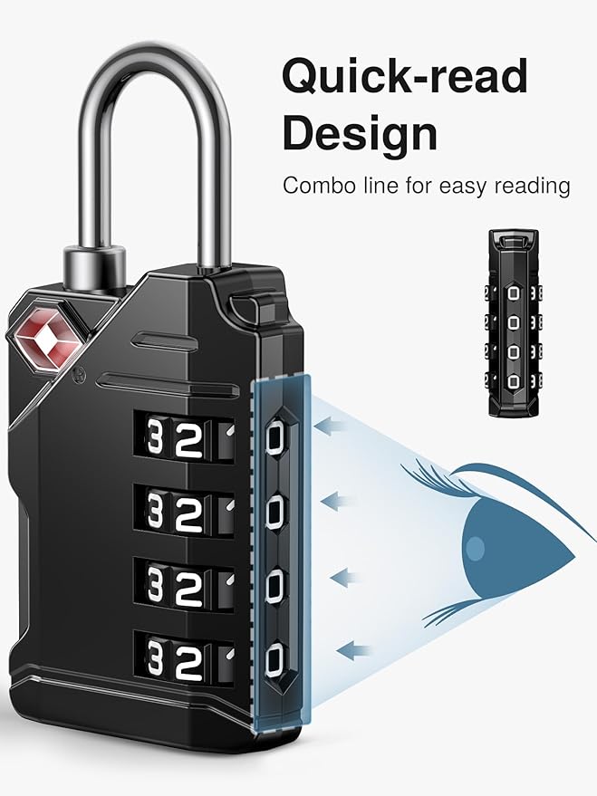 Puroma 6 Pack TSA Approved Luggage Locks, Black 4 Digit Resettable Travel Combination Code Lock with Zinc Alloy Body for Suitcase, Backpack, Laptop Bag, Gym Locker, Toolbox