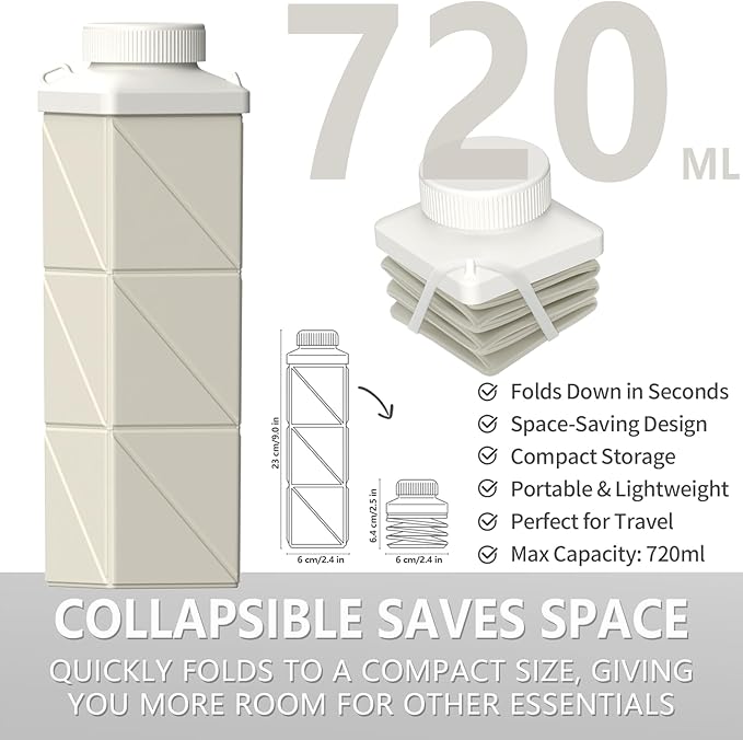 BEAUTAIL Collapsible Water Bottles 24.3oz, Foldable Travel Water Bottle, Portable & Lightweight, Leakproof & Reusable for Traveling Camping Hiking Yoga Sports Outdoor School Office