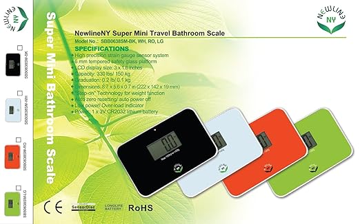 NewlineNY Auto Step On Super Mini Travel Bathroom Scale, 5.25" x 8.5" SBB0638SM: White