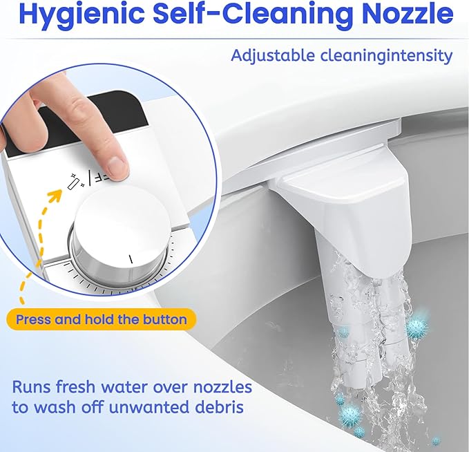 Ultra-Slim Bidet Attachment,Fresh Water Sprayer Non-Electric Toilet Bidet Attachment,Self-Cleaning Dual Nozzles with Adjustable Water Pressure for Rear & Female Washing