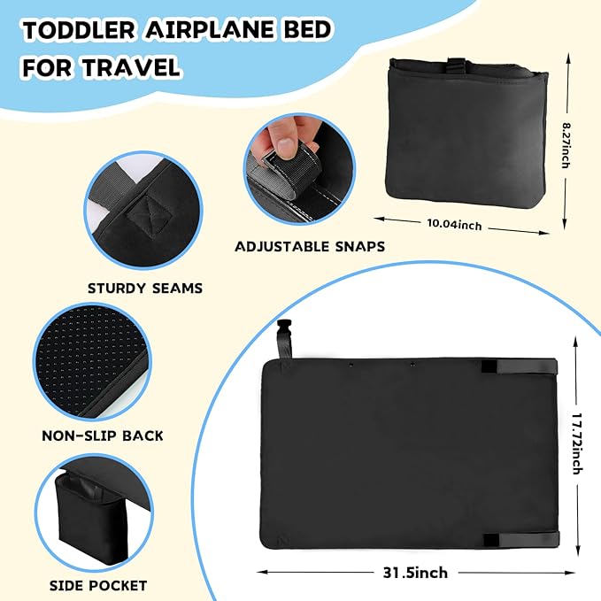 Toddler Airplane Bed with Blanket, Airplane Seat Extender for Kids, Baby Travel Tssentials, Black