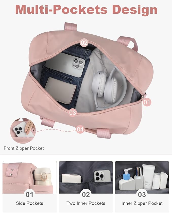 Pritent Travel Duffle Bag, Waterproof Weekender Overnight Hospital Bags for Women Men with Toiletry Bag Lightweight Carry on Personal Item Duffle Gym Bag for Travel, Airplanes, Sports