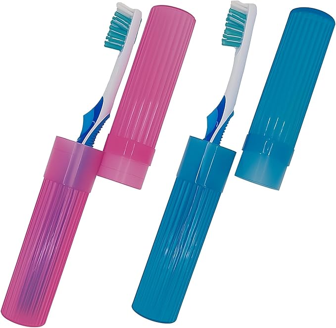 American Comb Toothbrush Holder (Blue & Pink) Made in USA, with Ventilation Holes, for Toothbrush Covers, Toothbrush Holder, Toothbrush Soft, Durable Design, Hygienic Bathroom Accessory