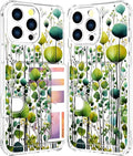 Compatible with iPhone 16 Pro Case Card Holder for Women Cute Design,Wallet Phone Cases Transparent Cool Kawaii Protective (Clear Green Flower Leaves Buds)