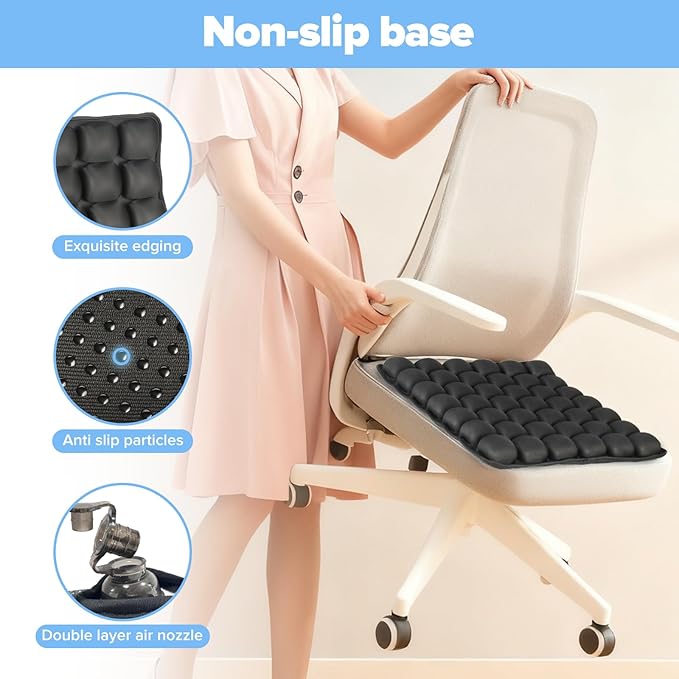 Sondour Travel Seat Cushion, Airplane Cushion Long Flight, Airplane Gadgets Inflatable Seat Cushions, Portable Airline Cushion With Air Pump, Wheelchair Cushions,Pressure Relief Seat Cushion-1 Black