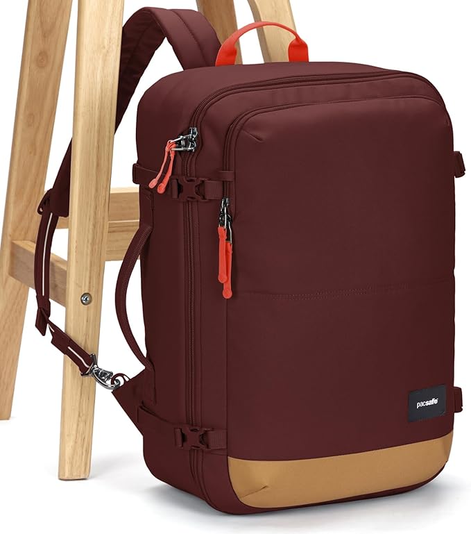 Pacsafe GO Anti Theft 34L Carry-on Backpack, Garnet Red