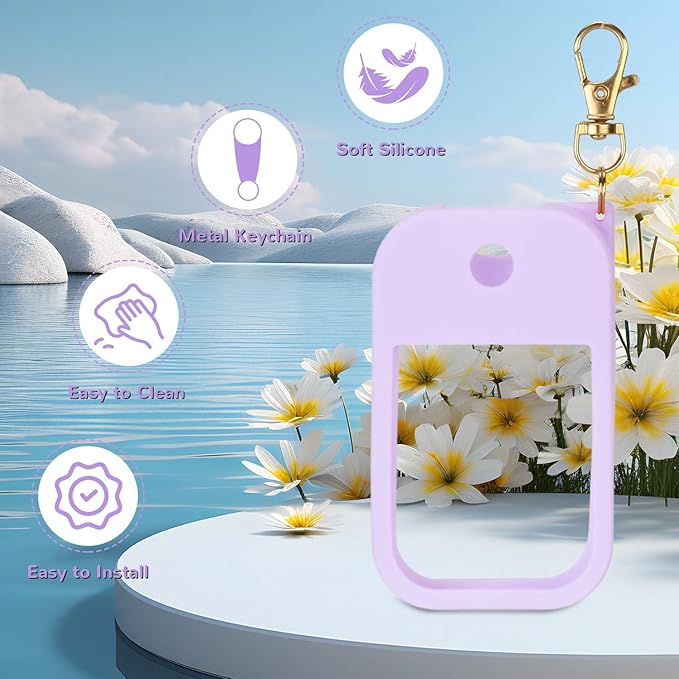 Hand Sanitizer Spray Case Compatible with Touchland Power Mist 1 oz – Silicone Case with Keychain for Touch Land Mist 1 fl oz（30 ml）, Hand Sanitizer Accessory for 1 fl oz (Purple+Blue+Red, 3 Pack)