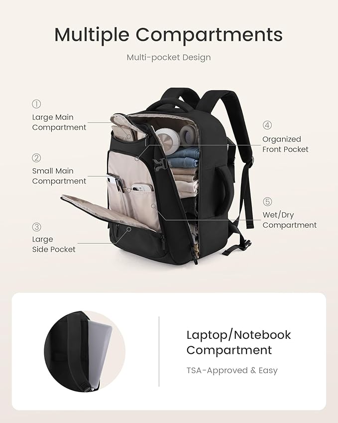 LOVEVOOK 50L Travel Backpack for Women & Men,Airline Approved Carry On Backpack with 3 Packing Cubes,TSA Waterproof Personal Item Bag,Weekender Overnight Essentials Backpacks fits 20" Laptop