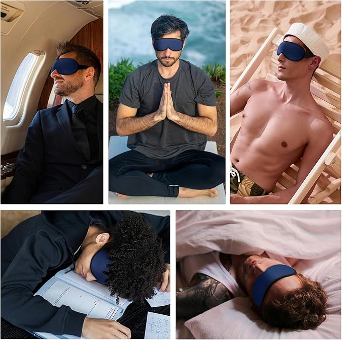 Weighted Eye Mask Cover for Sleeping - Eye Masks for Sleep with Adjustable Strap, Lash Extension Eye Covers for Women Men, 3D Contoured, Plane Travel Essentials, Blindfold for Meditation (Navy Blue)