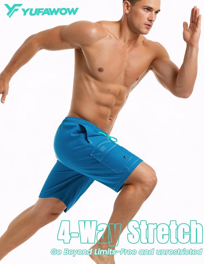 Men Swim Trunks with Compression Liner Quick Dry Breathable Multi Pockets for Summer Beach Cruise Water Park
