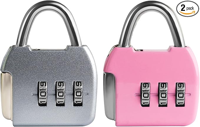 Small Combo Lock, 3 Digit Padlock Combination Luggage Locks, Travel Suitcase Lock with Code, Combination Padlock for Mini Locker, Bag, Tool Box, Backpack Zipper (Silver+Pink, 2-Pack)