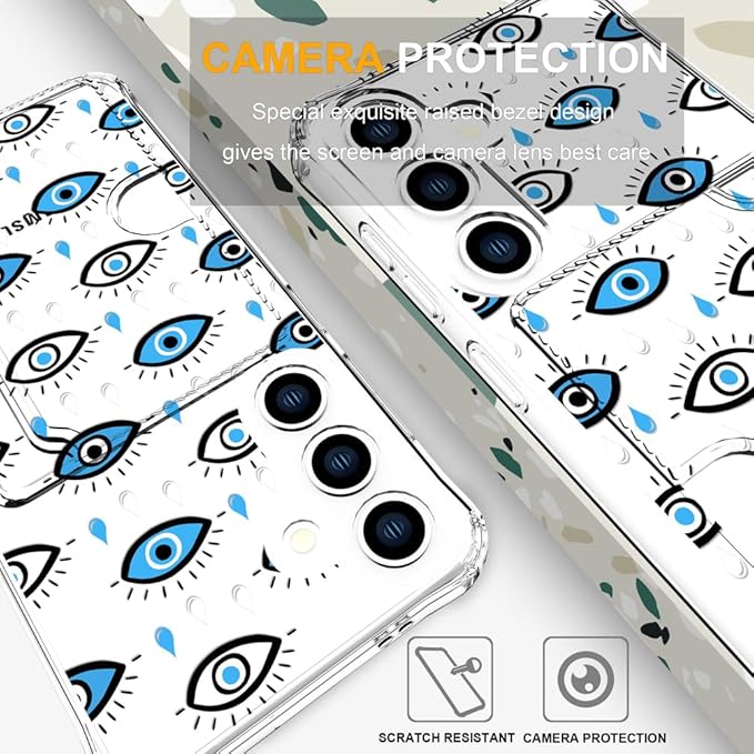 Compatible with Samsung Galaxy S24 / S25 Case Card Holder for Women Cute Design,Wallet Phone Cases Transparent Cool Kawaii Protective (Clear Blue Evil Eyes)