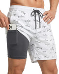 7 Inch Men Swim Trunks with Compression Breathable Liner Quick Dry Zipper Pockets for Pool Board Beach Cruise