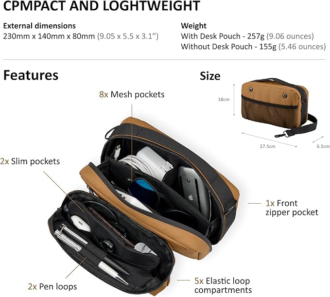 Travel Organizer Pouch Electronic Accessories Carry Case Waterproof Double Layers All-in-One for Cord, Phone, Airpods, USB Flash Drive for Men Women, Portable Charger Organizer (Sedona Orange)