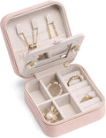 Vlando Valentines Day Gifts for Her- Small Travel Jewelry Box Organizer -Jewelry Display Case for Girls Women Bridesmaid Gift Rings Earrings Necklaces Storage with Mirror Pink