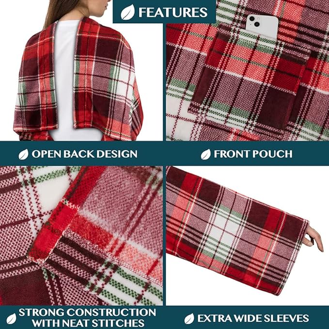 PAVILIA Wearable Blanket with Sleeves for Adult Women Men, Cozy Fleece Warm Wrap Throw with Arms, Gifts for Christmas, Wife