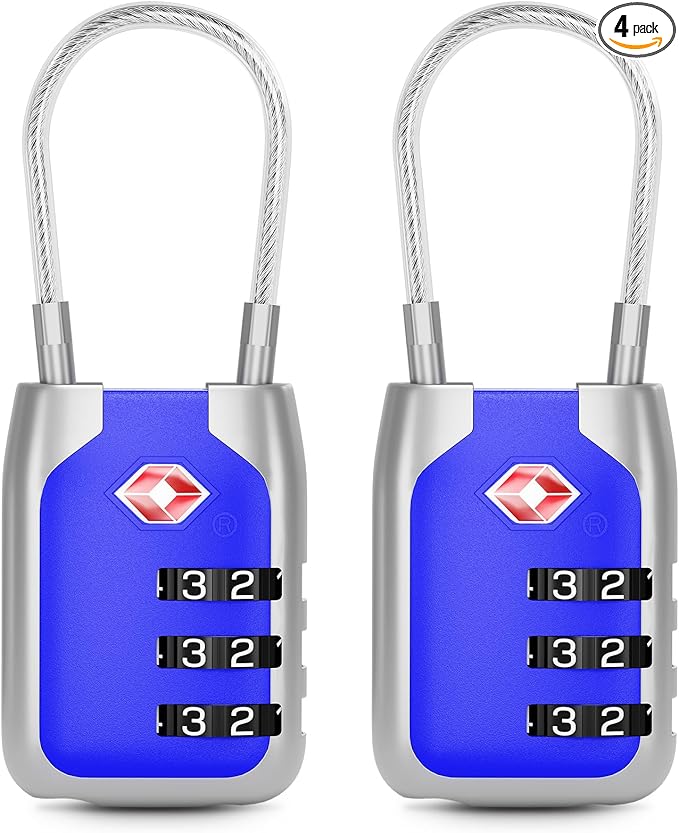 Joyway TSA Approved Luggage Lock, 3 Digit Combination Cable Lock with Alloy Body, Travel Combination Locks for Suitcases, Backpack and Golf Bag (Blue, 2Pack)