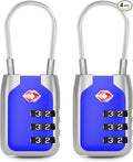 Joyway TSA Approved Luggage Lock, 3 Digit Combination Cable Lock with Alloy Body, Travel Combination Locks for Suitcases, Backpack and Golf Bag (Blue, 2Pack)