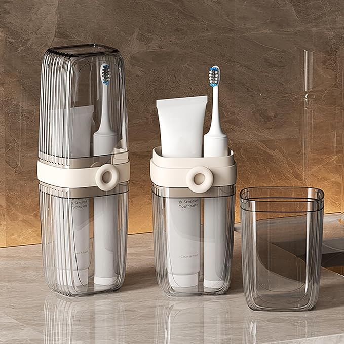 Toothbrush Travel Case Portable Clear Grey Toothbrush Holders with Cover, Leakproof Toothbrush & Toothpaste Holder for Traveling School Camping Business Trip Bathroom