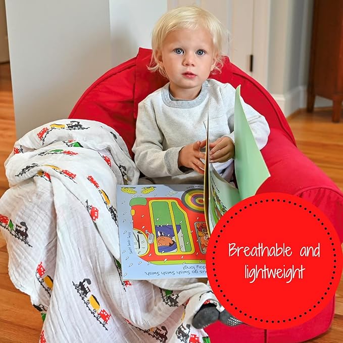 LollyBanks 3 Pack Muslin Swaddle Blanket, 100% Muslin Cotton Soft Swaddle Blankets for Baby Boys, 47 X 47 Inches Cozy Swaddles for Newborns, Baby Essentials, Registry (Trucks Airplanes and Trains)