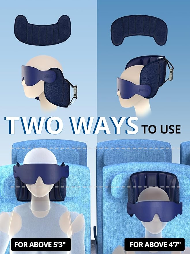 Inspireyes Travel Pillows for Airplanes, Airplane Pillow with Sleep Eye Mask, Comfortable Travel Essentials for Long Flight, Car Trip, 360° Headrest, Royal Blue