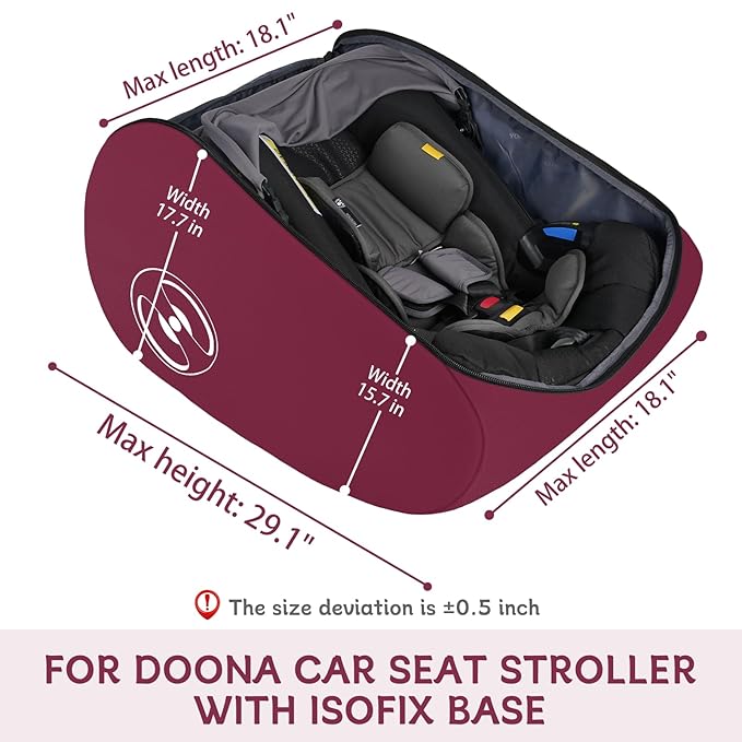 YOREPEK Padded Gate Check Stroller Bag Fits for Doona Car Seat Stroller with isofix Base, Sturdy Stroller Bag Backpack with Lockable Zipper, Foldable Stroller Cover for Airplane Travel, Wine Red