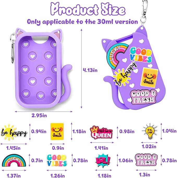 Cat Silicone Case for Touchland Hand Sanitizer Spray with Keychain&Charms,Compatible with Power Mist & Glow Mist 1 FL Oz/30ML for Touchland Case,Cute Travel Cover Sleeve Accessory (Purple Cat)