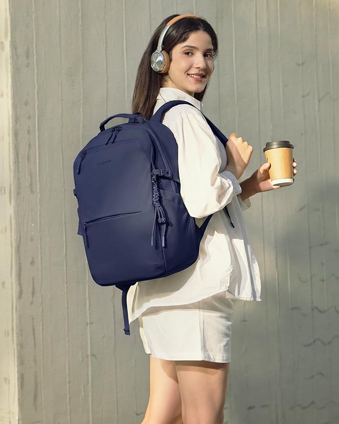 LOVEVOOK Laptop Backpack for Women Men with Giant Tumbler Holder - 15.6Inch Work Computer Travel Backpack with Laptop Compartment, Water Resistant, Cute Commuter College Teacher Nurse Purse Bag, Blue