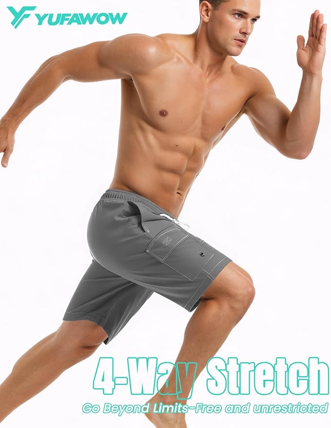 Men Swim Trunks with Compression Liner Quick Dry Breathable Multi Pockets for Summer Beach Cruise Water Park