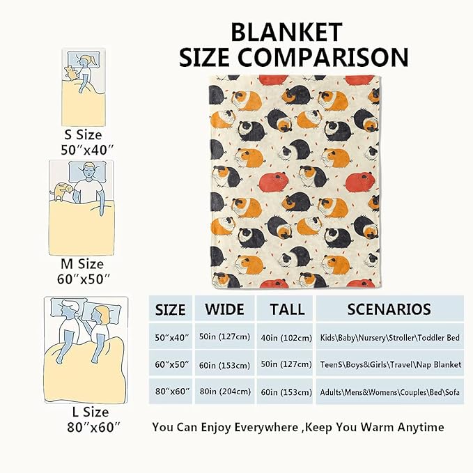 Guinea Pig Blanket Cute Animal Lovers Throw Blankets Gifts for Kids Girls Women Lightweight Soft Fleece Cozy for Sofa Couch Bed Room Travel Birthday Party Pet Decor 50x60in