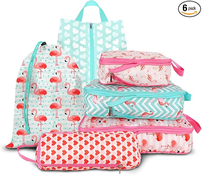 6 Pcs Compression Packing Cubes, Packing Cubes for Travel, Waterproof Luggage Organizer Bags Set, Cute Packaging Cubes for Women Kids Backpack Carry-Ons