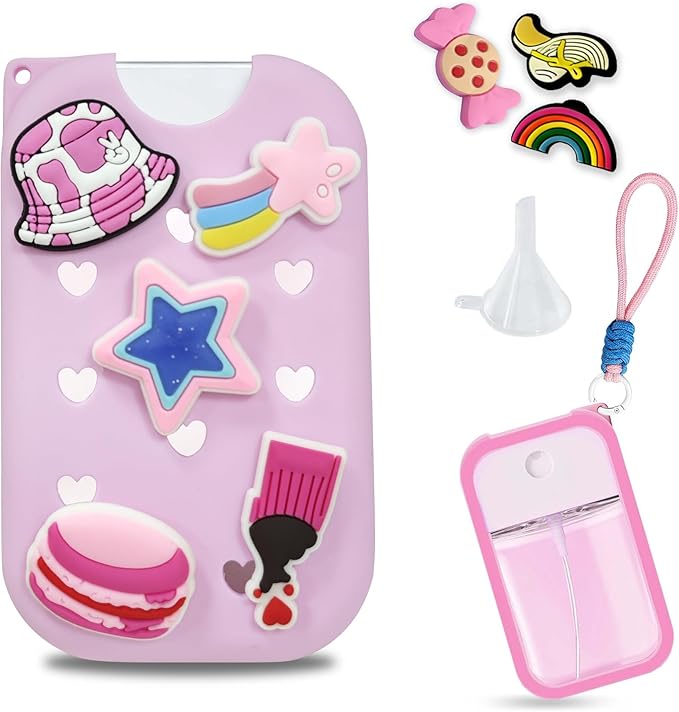 Refillable Hand Sanitizer Spray Bottle - 1oz / 50ml Leakproof Empty Spray Bottle with Silicone Case, Funnel & Clip,Portable Mini Travel Sanitizer Holder for Purse, Pocket, Gym Bag