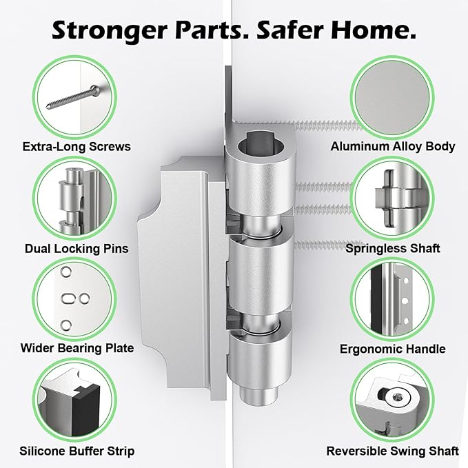 Home Security Door Lock, Upgraded Non-Spring and Flip Design for Easy to Open, Withstands 1200 lbs Force, Childproof Door Reinforcement Lock for Inward Swinging Doors, Silver, 1 Pack