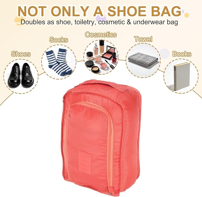 Foldable Travel Shoe Bag, Waterproof Shoe Pouches Organizer with Handle Travel Packing Cubes -Fitting for Storing (Sneakers/Sandals/Fitness Shoes) 2 Pcs & Pink