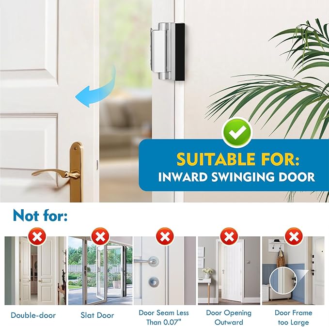 3-Pack Home Security Door Reinforcement Lock, Child Proof Door Lock for Front Doors, 800 lbs Force Resistance, Easy Install for Inward Swinging Doors, Ideal for Kids Safety, Solo Residents