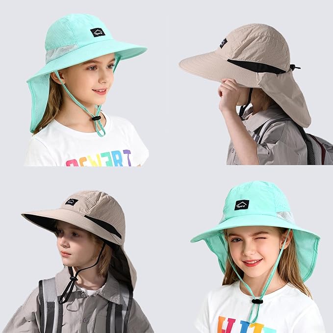 Outdoor Kids Sun Hat with Neck Flap UPF 50+ Quick Dry Beach Hats for Baby Boys Girls Age 2-12 Years Adjustable